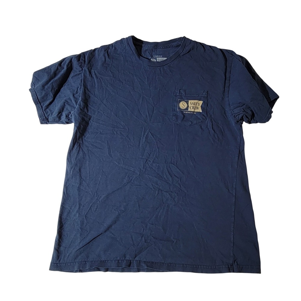 Salty Crew Mens Navy Blue Graphic Pocket T-Shirt Large Find Refuge In The Sea